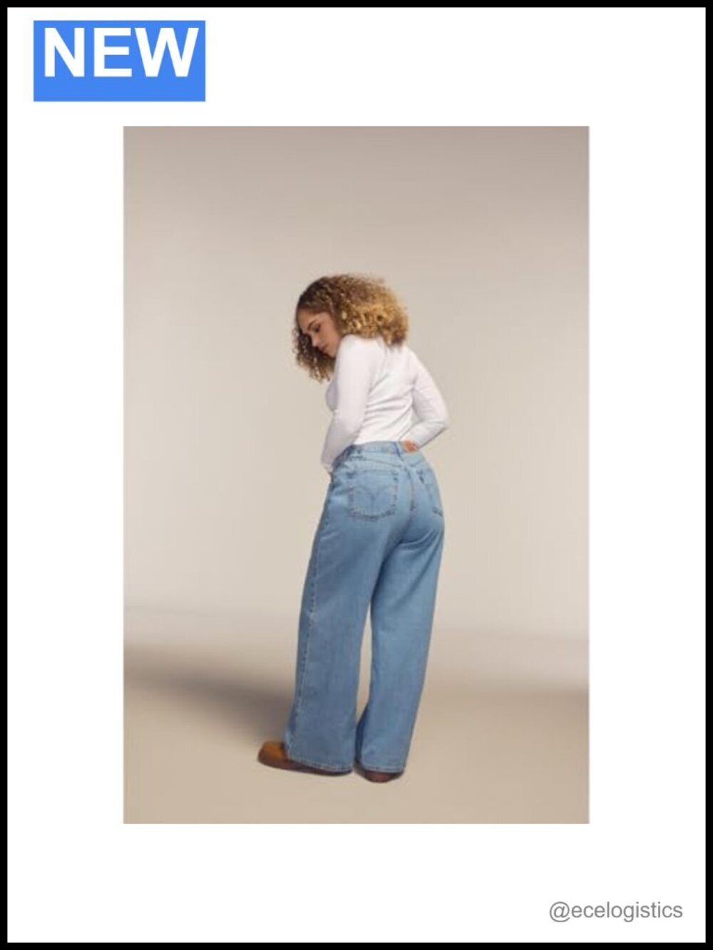 High Rise Straight Leg Baggy Jeans with Adjustable Back - Picture 2 of 4
